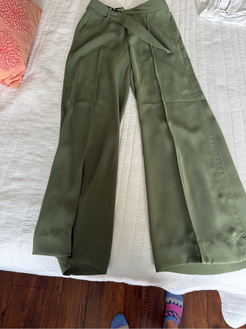 Banana Republic Olive Green Wide-Leg Pants with Tie Belt